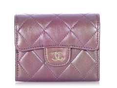 Chanel Classic Flat Card Holder Light Purple Caviar Silver