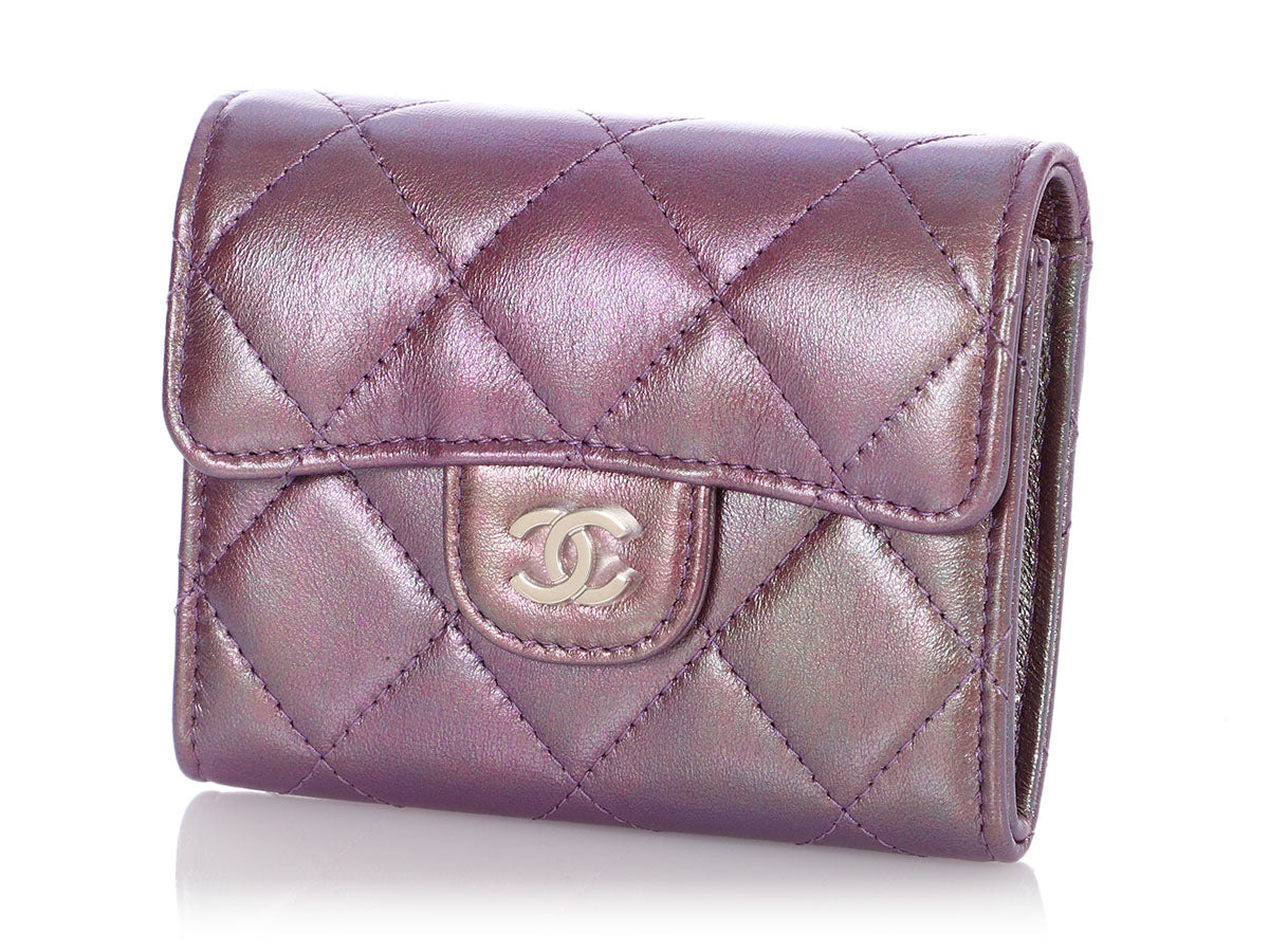 Chanel Iridescent Purple Quilted Calfskin Mini Card Holder on Chain - Ann's  Fabulous Closeouts
