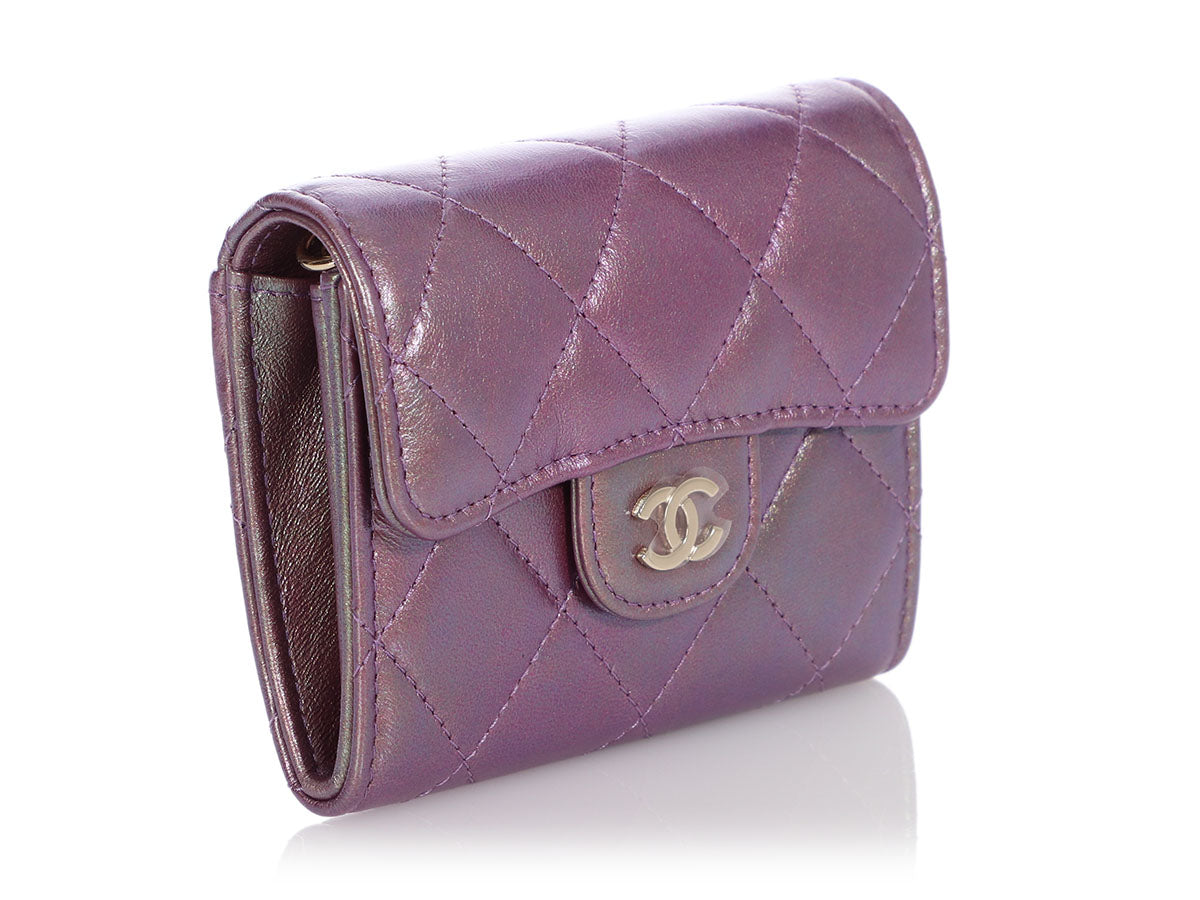 Chanel Iridescent Purple Quilted Calfskin Mini Card Holder on Chain - Ann's  Fabulous Closeouts