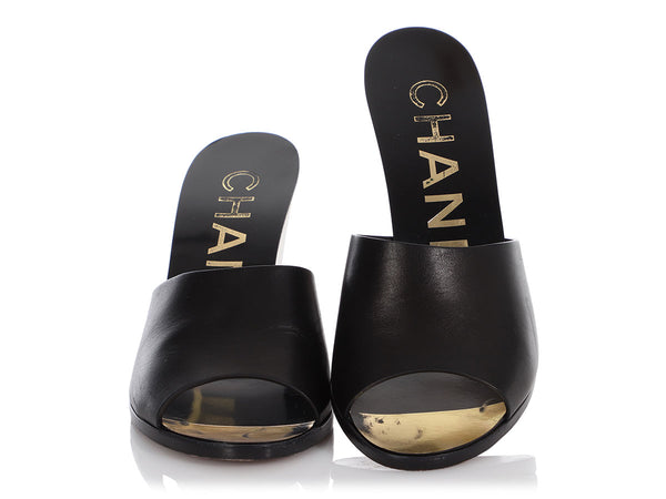 Leather mules Chanel Black size 37.5 EU in Leather - 25273921
