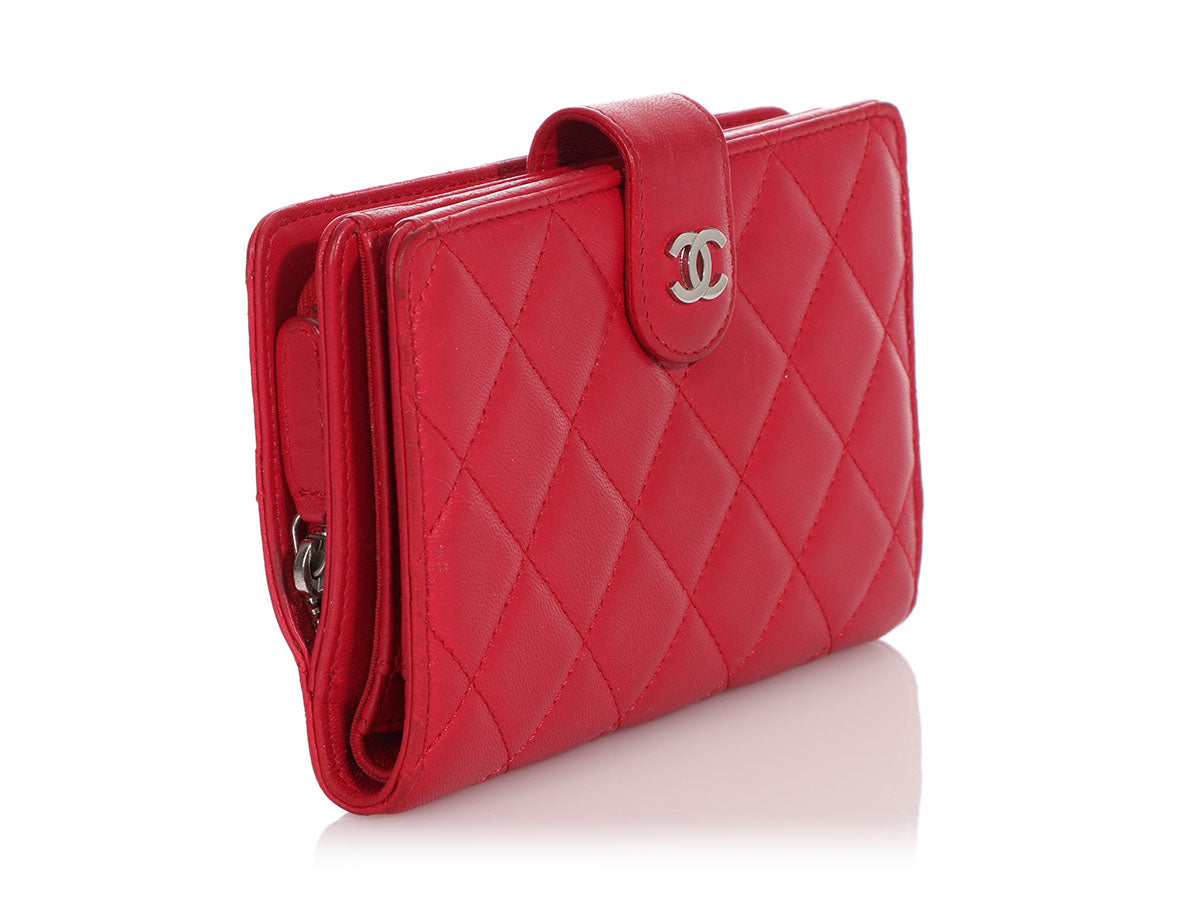Chanel Quilted Bifold French Wallet Deep Red Lambskin