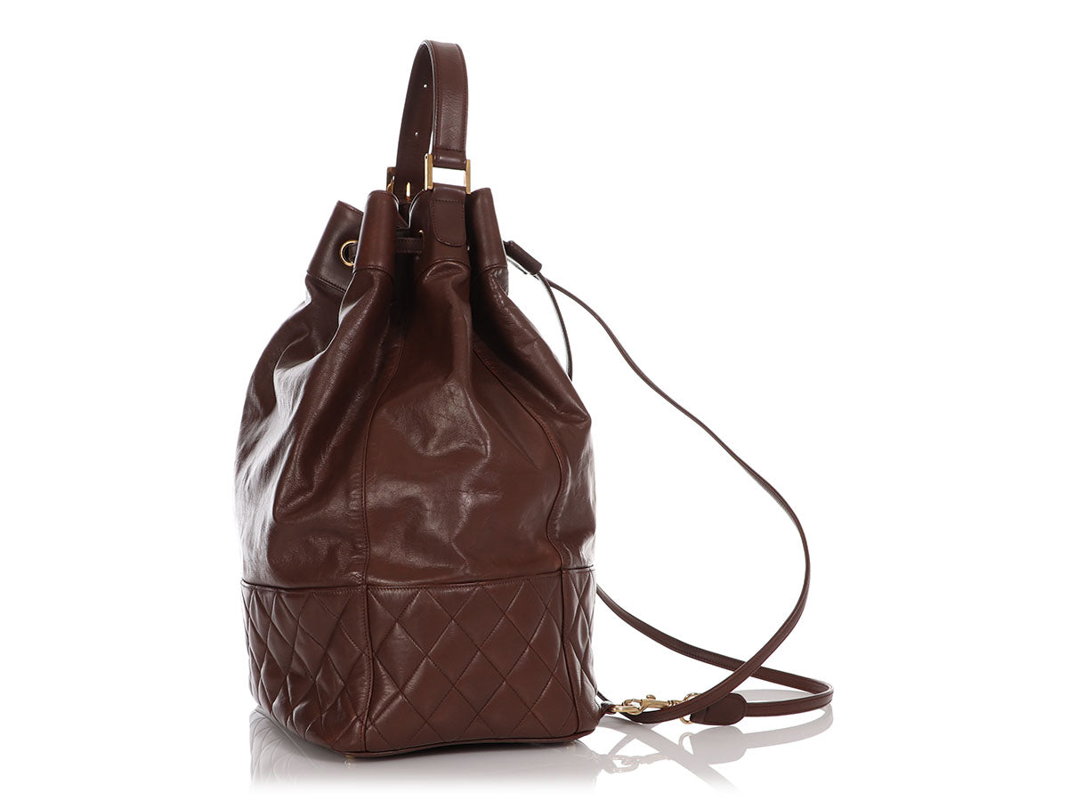 Chanel Vintage Chanel Brown Lambskin Leather Drawstring Bucket Bag
