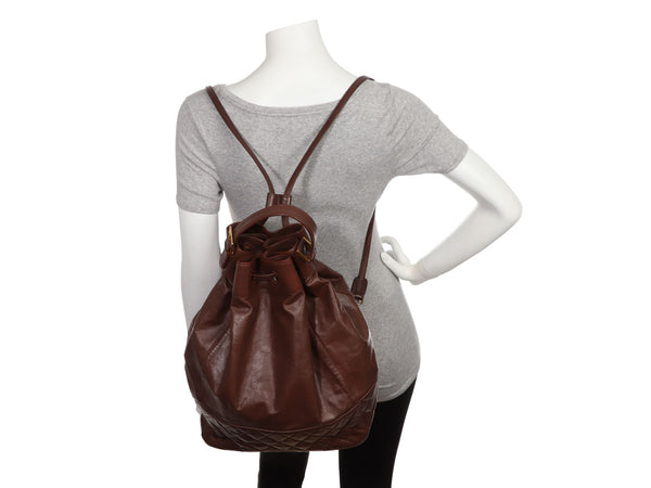 Chanel Vintage Large Brown Drawstring Backpack Sling Bag