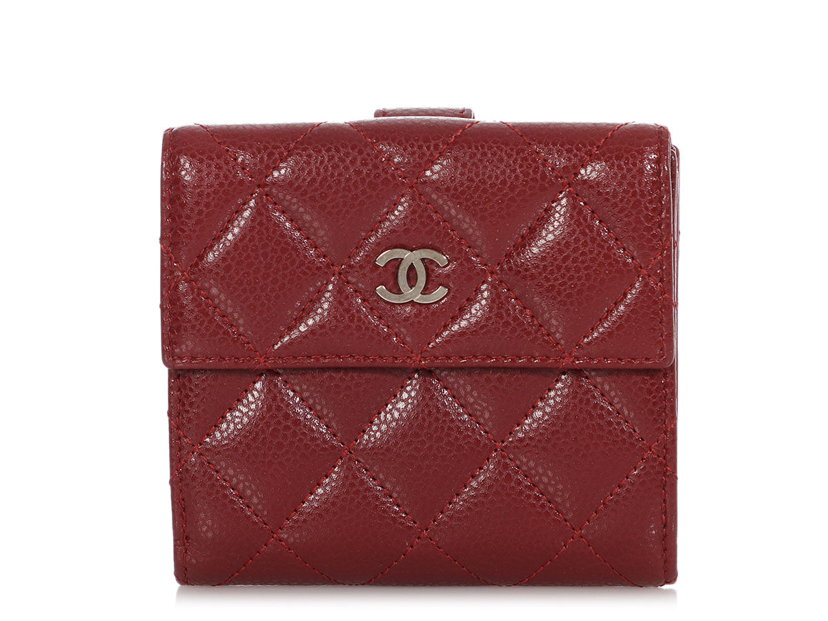 Chanel Dark Red Quilted Caviar Compact Wallet - Ann's Fabulous Closeouts