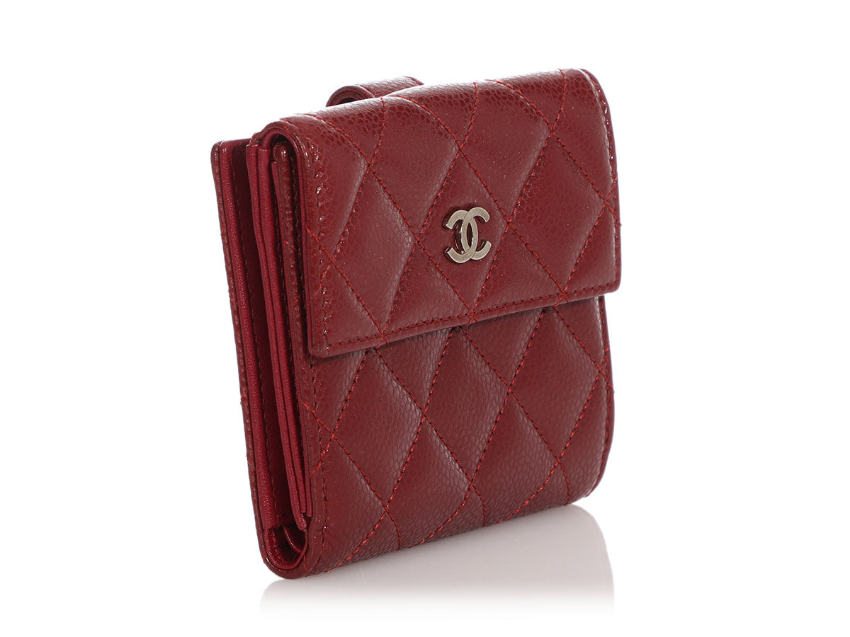 Chanel Dark Red Quilted Caviar Compact Wallet - Ann's Fabulous