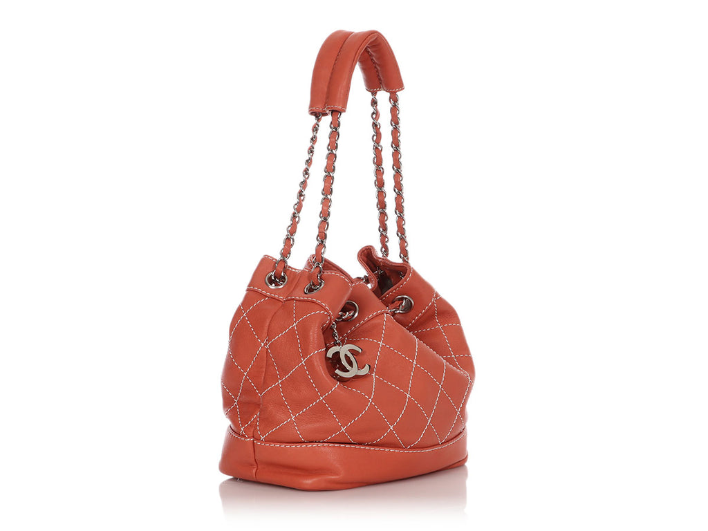 Chanel Small Coral Lambskin Surpiqué Drawstring Bucket Bag