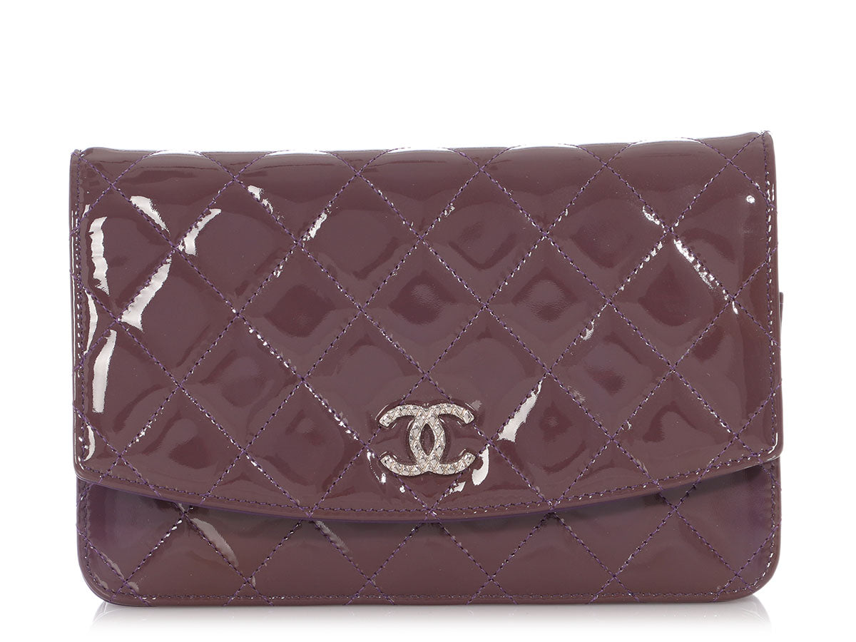 Chanel Violet Quilted Patent Brilliant Wallet On Chain WOC - Ann's