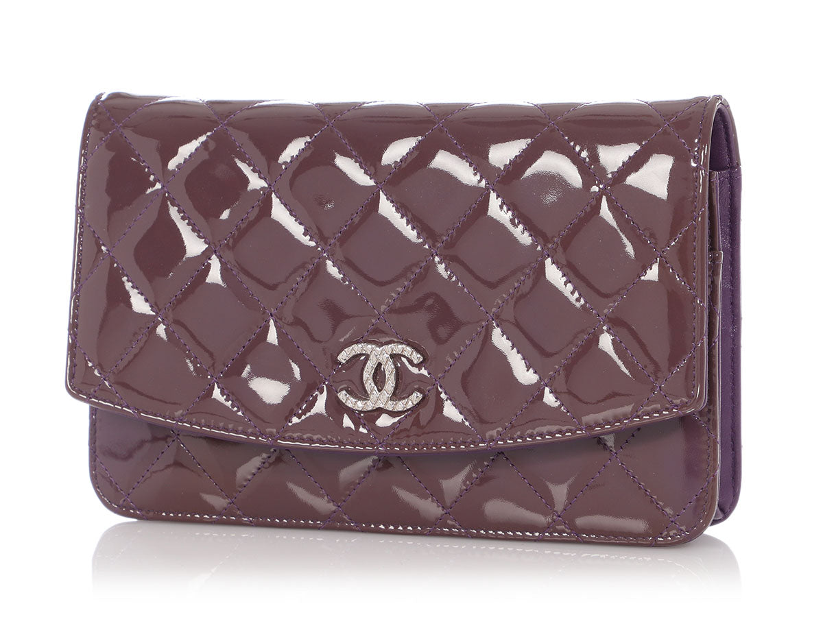 Chanel Violet Quilted Patent Brilliant Wallet On Chain WOC - Ann's 