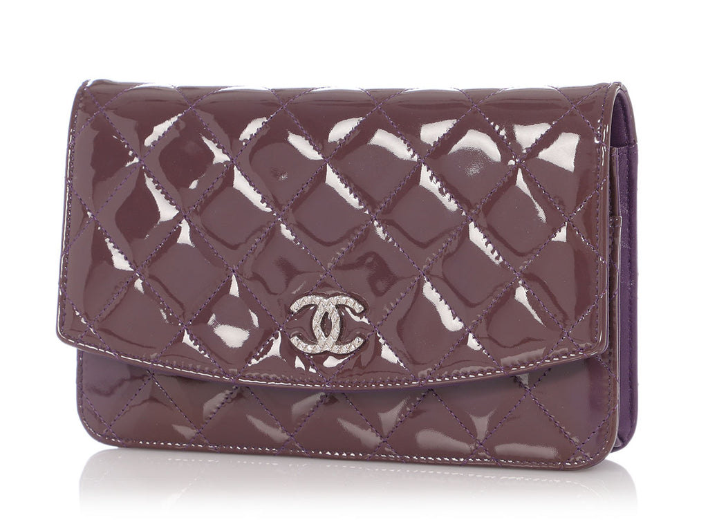 Chanel Violet Quilted Patent Brilliant Wallet On Chain WOC