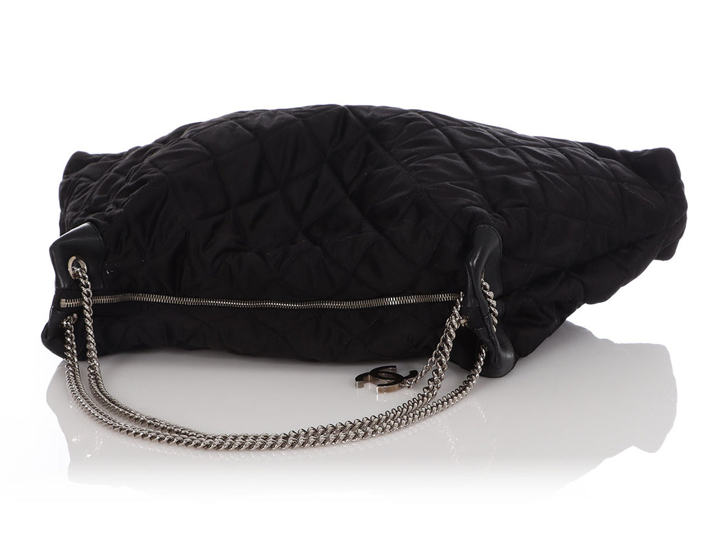 Chanel XL Black Quilted Satin Tote