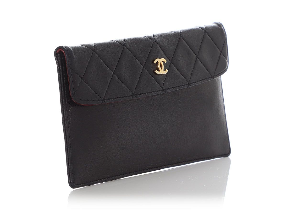 Chanel Vintage Black Part-Quilted Lambskin Pouch - Ann's Fabulous Closeouts