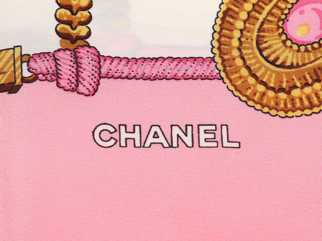 Chanel Pink Chain Grid Silk Scarf