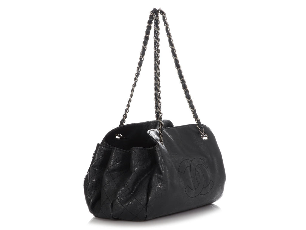 Chanel Black Part-Quilted Caviar Shoulder Bag
