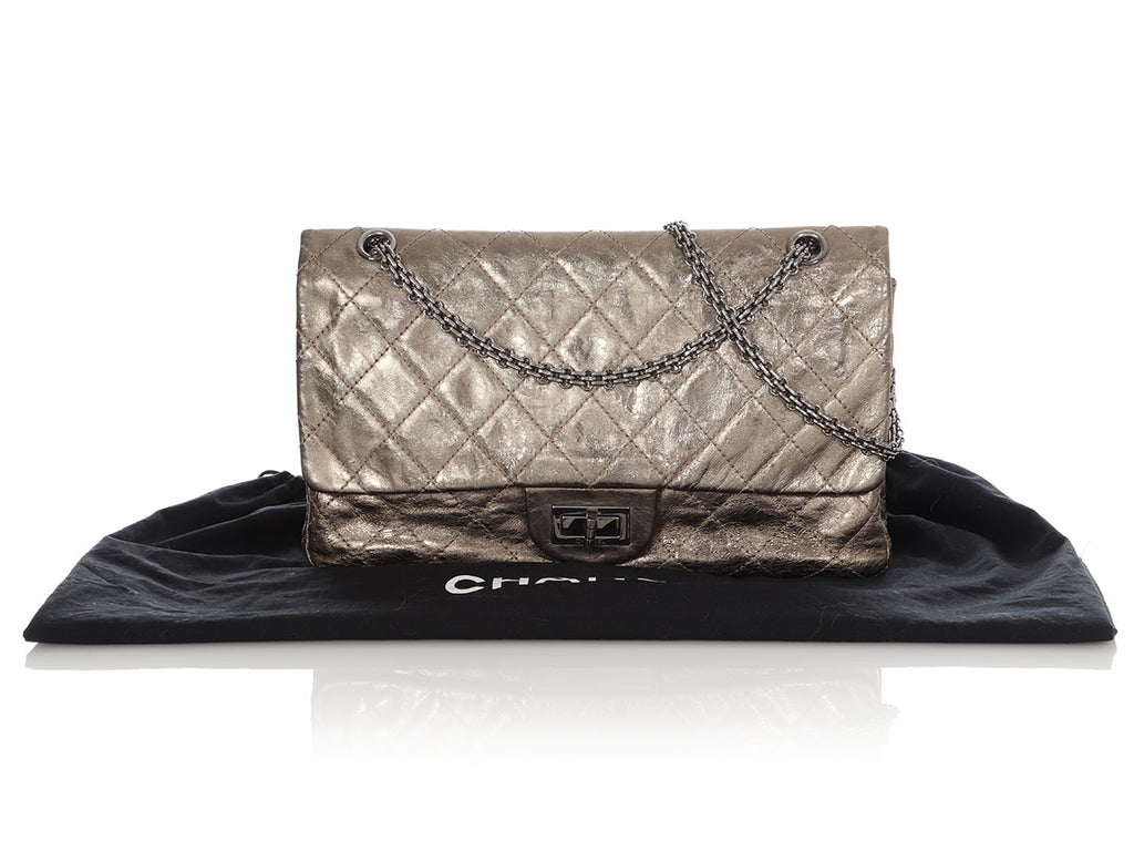 Chanel Bronze Quilted Distressed Metallic Calfskin Reissue 227