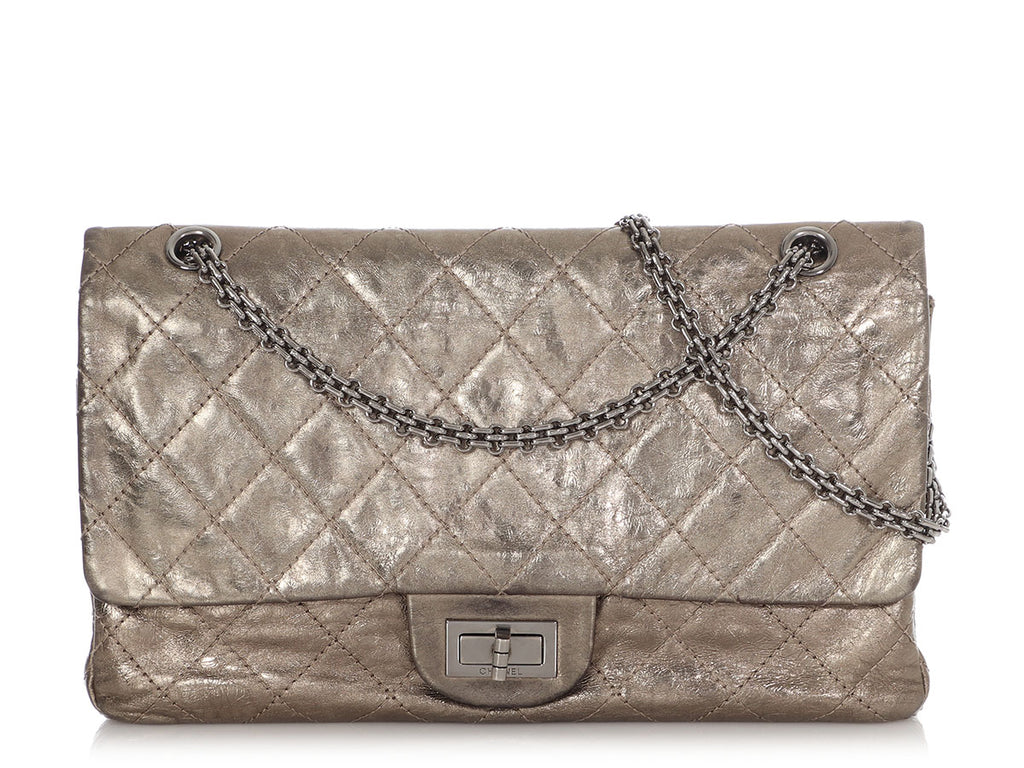 Chanel Bronze Quilted Distressed Metallic Calfskin Reissue 227