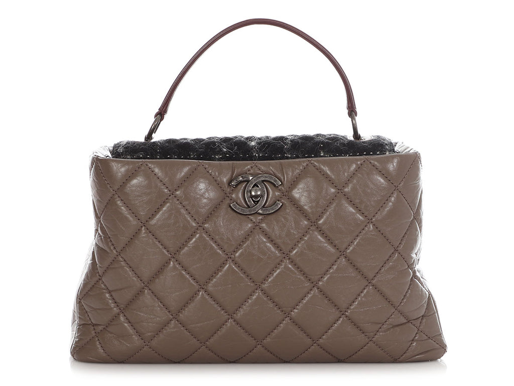 Chanel Tweed and Quilted Portobello Glazed Calfskin Top Handle Bag