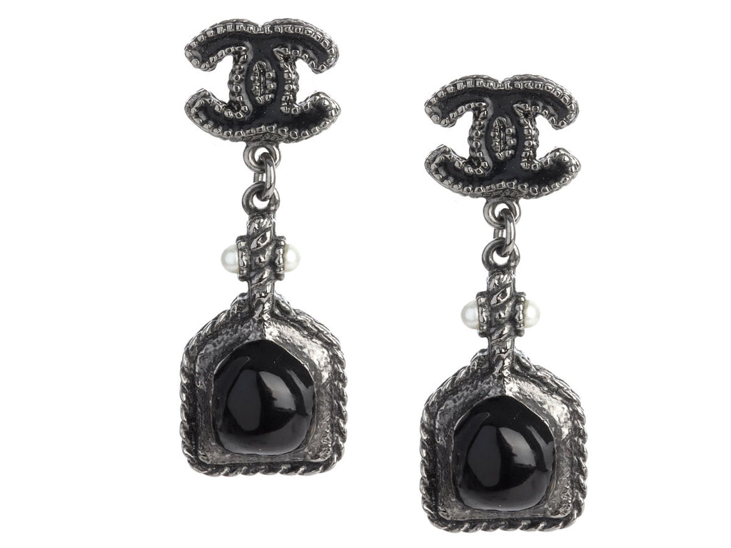 Chanel Logo Pierced Drop Earrings