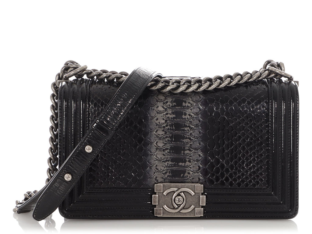 Chanel Old Medium Black Patent Python Boy