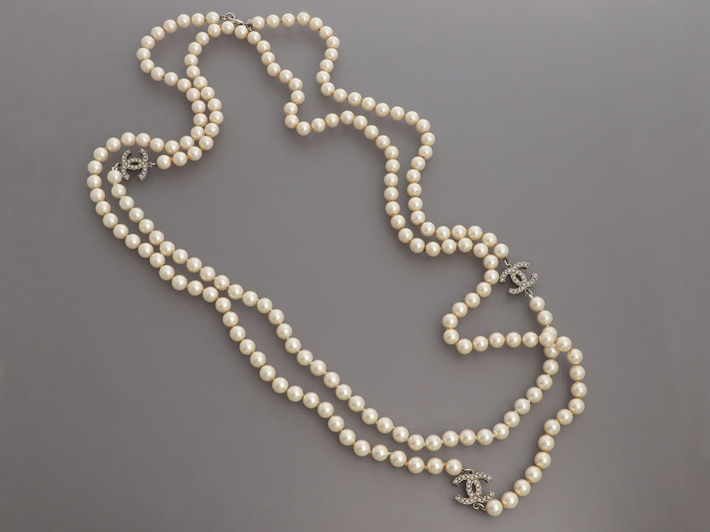 Chanel Extra Long 70" CC Pearl Necklace