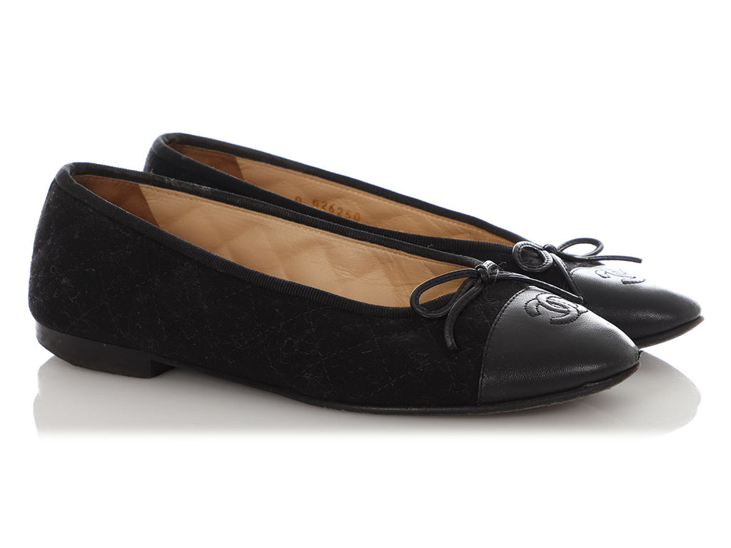 Chanel Black Quilted Fabric Ballet Flats