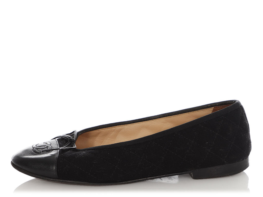 Chanel Black Quilted Fabric Ballet Flats