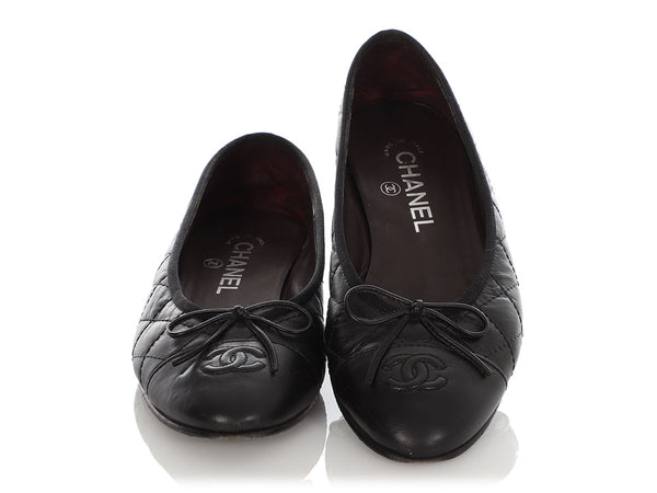 Chanel Black Quilted Leather Ballet Flats