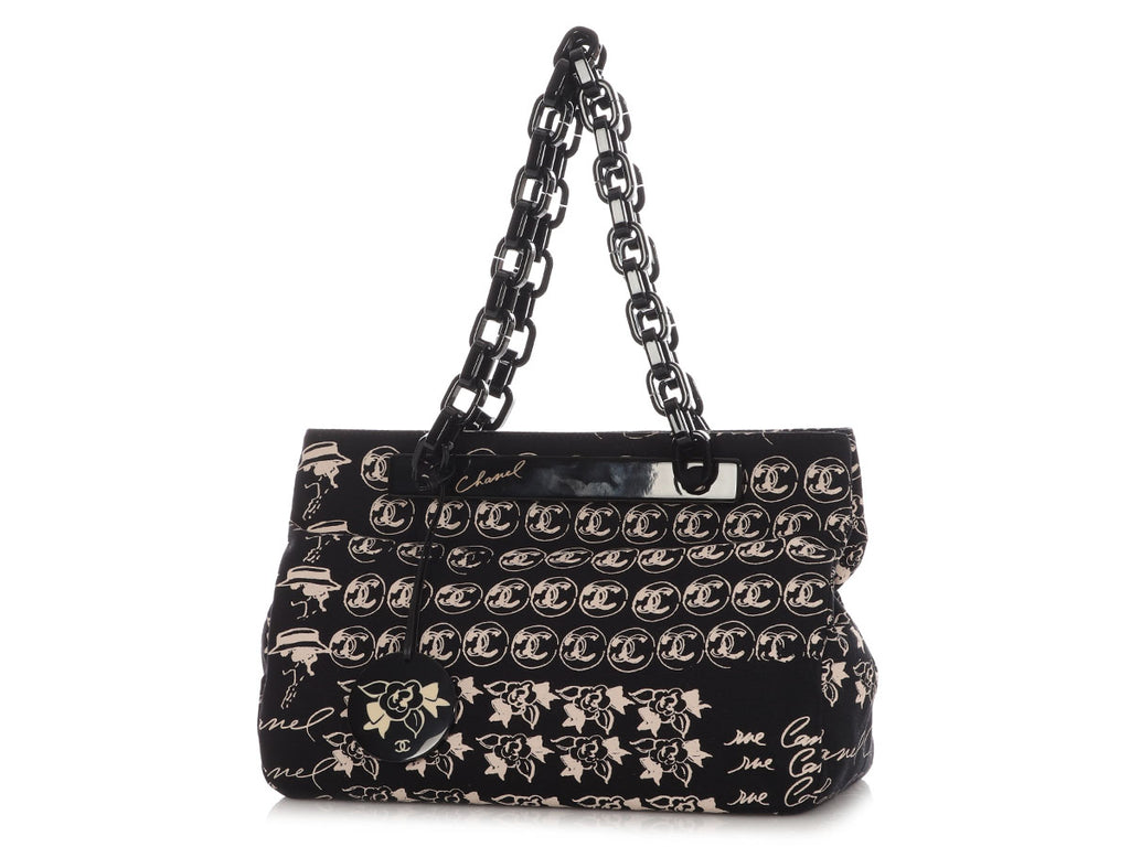 Chanel Black Canvas and Resin Camellia Logo Shoulder Bag