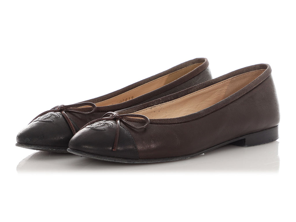 Chanel Brown and Black Cap Toe Ballet Flats