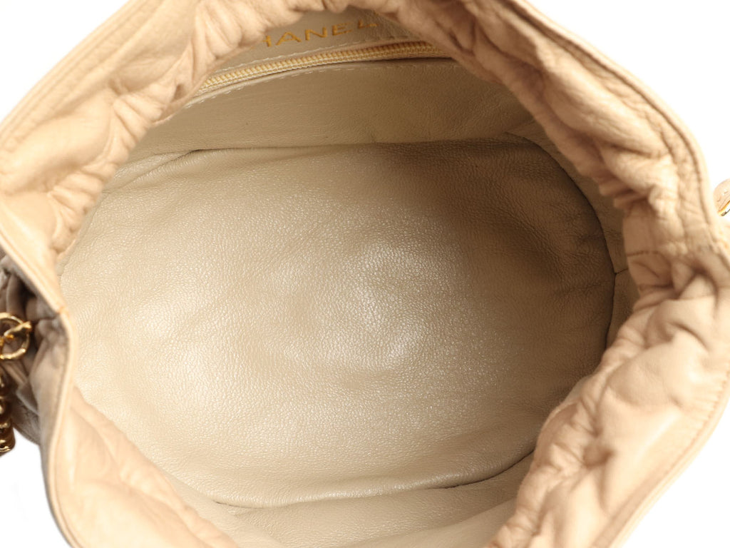 Chanel Vintage Small Taupe Quilted Lambskin Bucket Bag