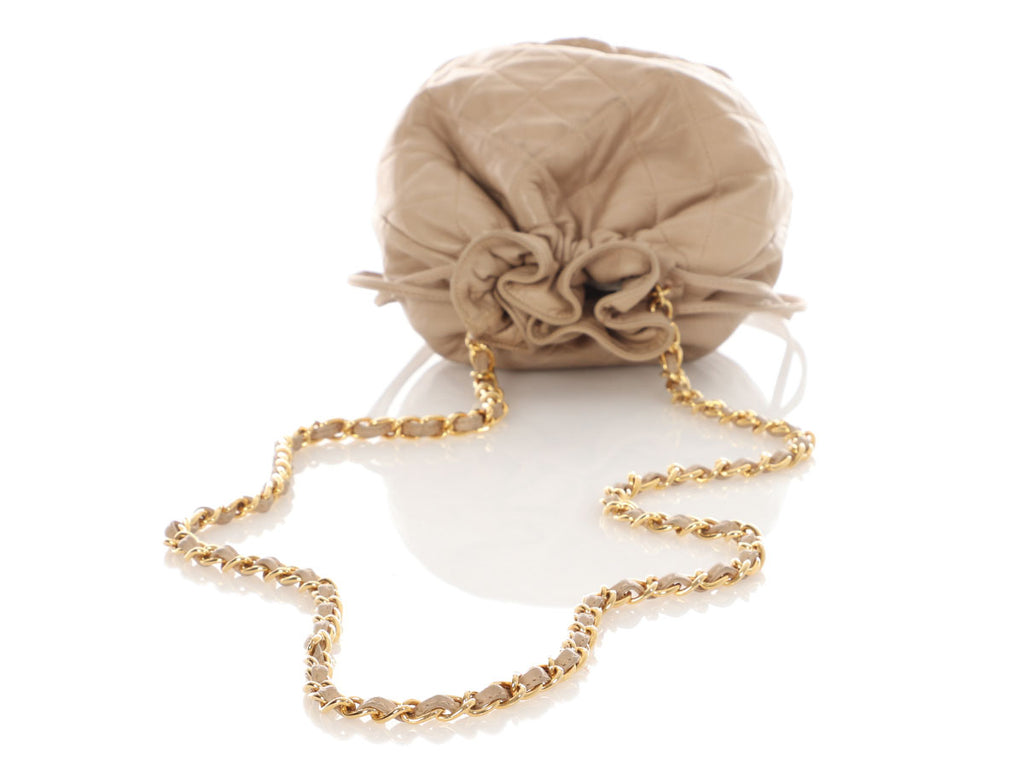 Chanel Vintage Small Taupe Quilted Lambskin Bucket Bag