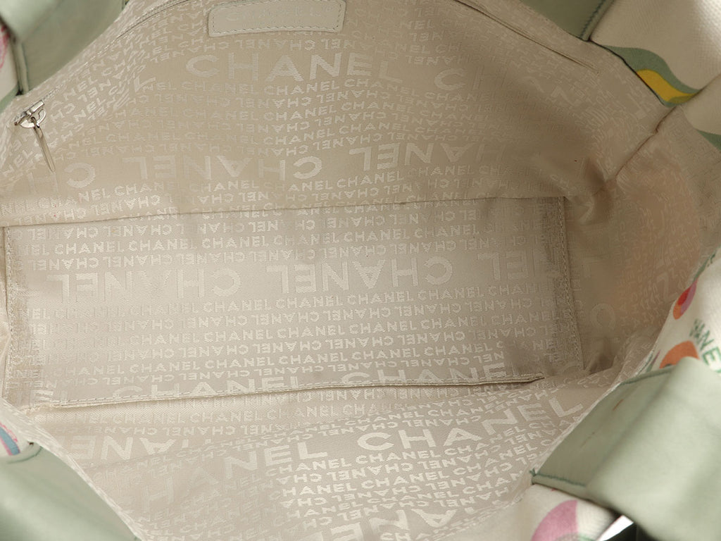 Chanel Light Green Lambskin and Multicolor Canvas Tote