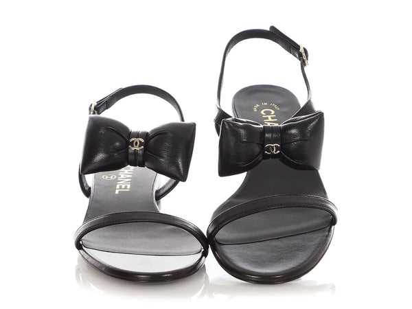 Chanel Black Puffy Bow Sandals