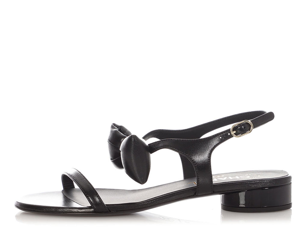 Chanel Black Puffy Bow Sandals