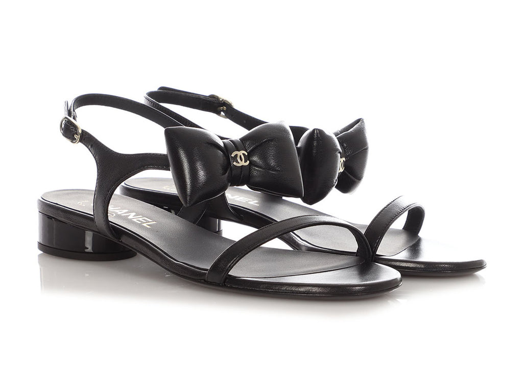 Chanel Black Puffy Bow Sandals