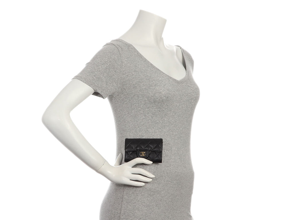 Chanel Black Quilted Caviar Flap Card Case