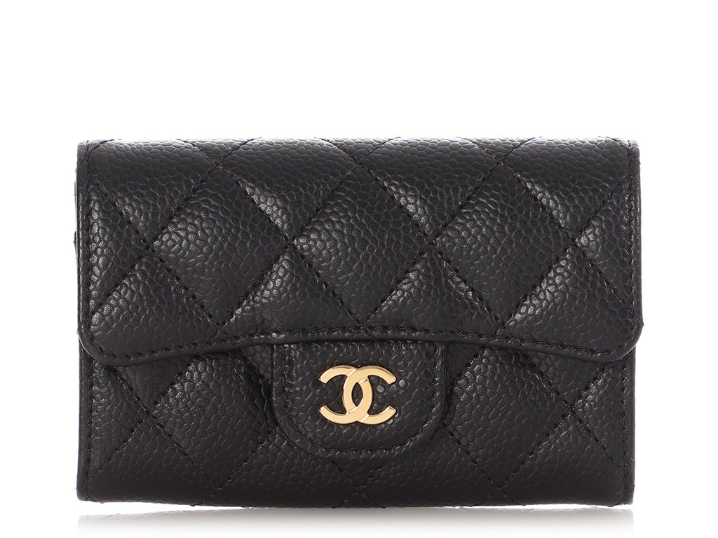 Chanel Black Quilted Caviar Flap Card Case