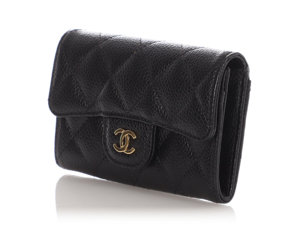 Chanel Black Quilted Caviar Flap Card Case