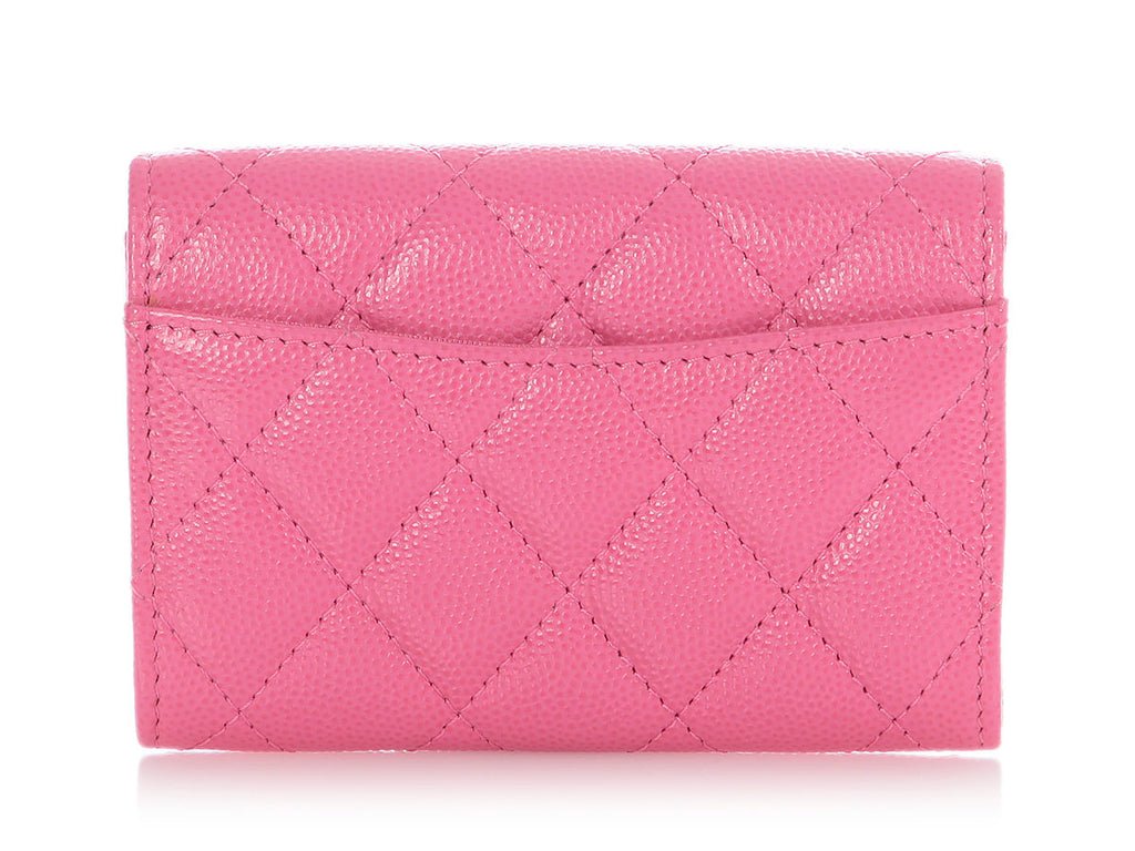 Chanel Pink Quilted Caviar Flap Card Case