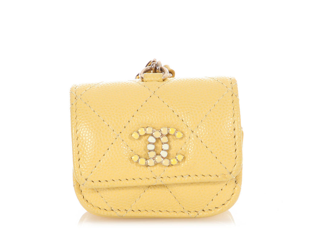 Chanel Yellow Quilted Caviar Candy CC AirPods Case