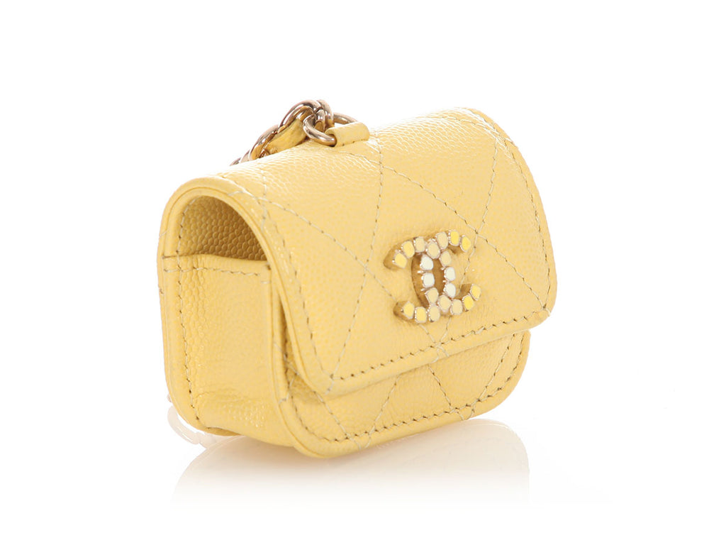 Chanel Yellow Quilted Caviar Candy CC AirPods Case