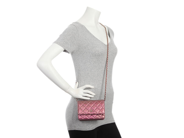 Chanel Mini Iridescent Pink Quilted Calfskin Wallet on Chain