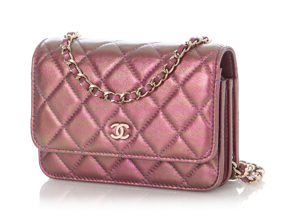 Chanel Mini Iridescent Pink Quilted Calfskin Wallet on Chain