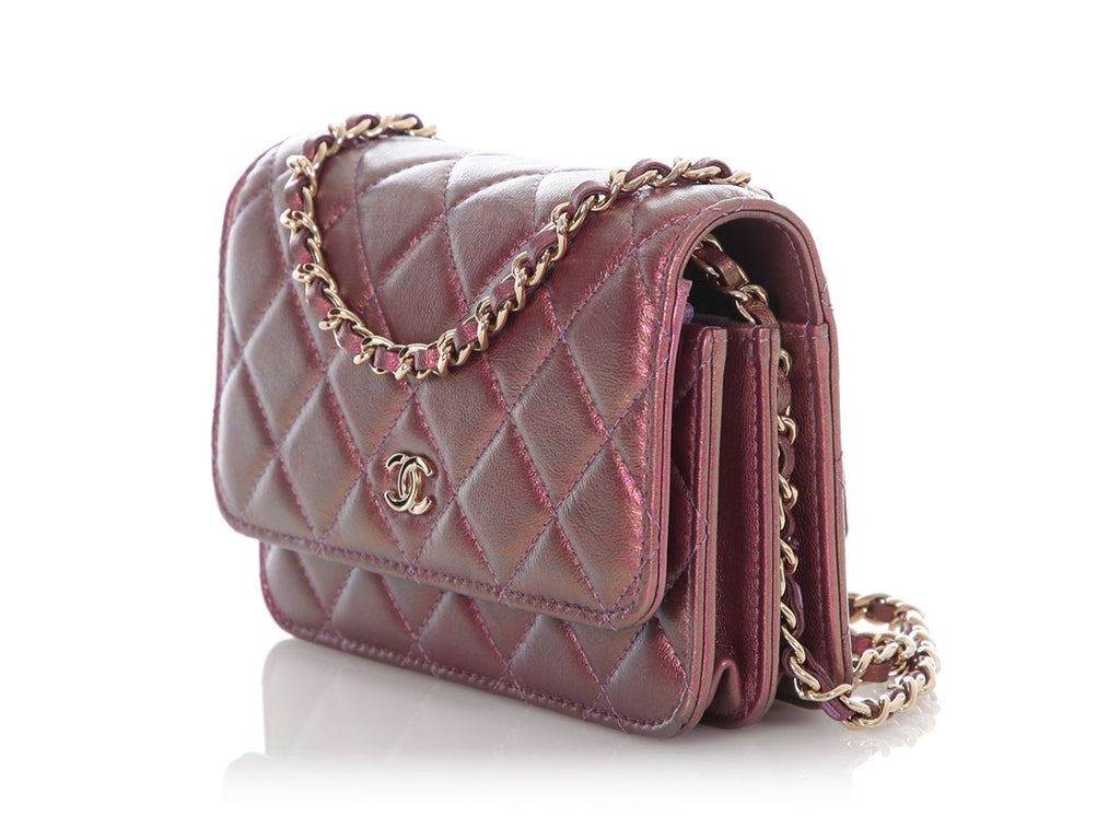 Chanel Mini Iridescent Pink Quilted Calfskin Wallet on Chain