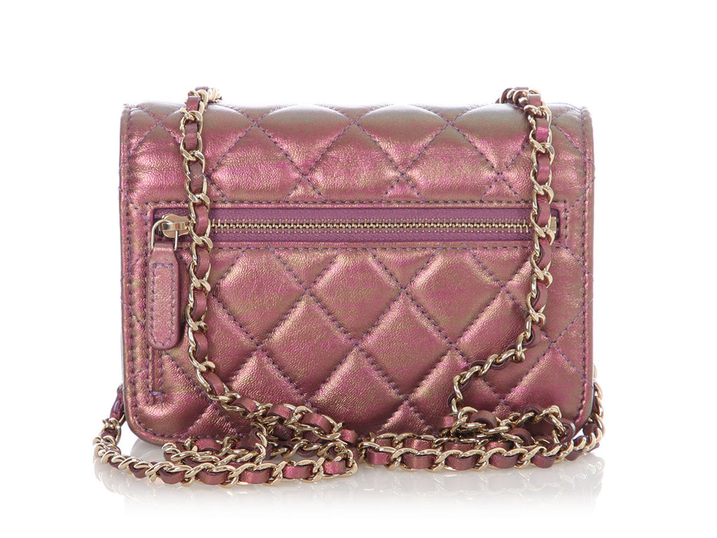 Chanel Mini Iridescent Pink Quilted Calfskin Wallet on Chain