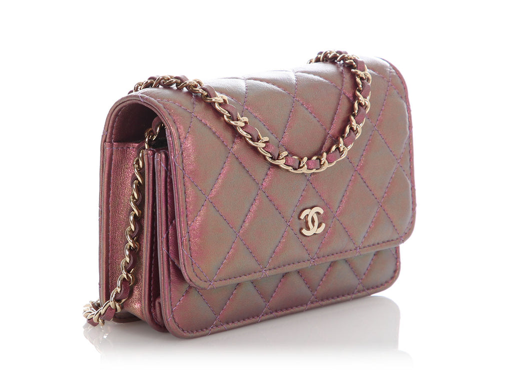 Chanel Mini Iridescent Pink Quilted Calfskin Wallet on Chain