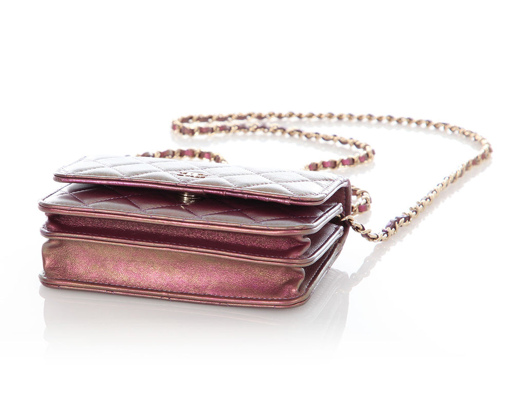 Chanel Mini Iridescent Pink Quilted Calfskin Wallet on Chain