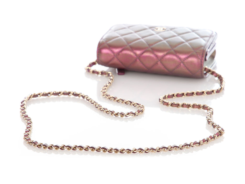 Chanel Mini Iridescent Pink Quilted Calfskin Wallet on Chain
