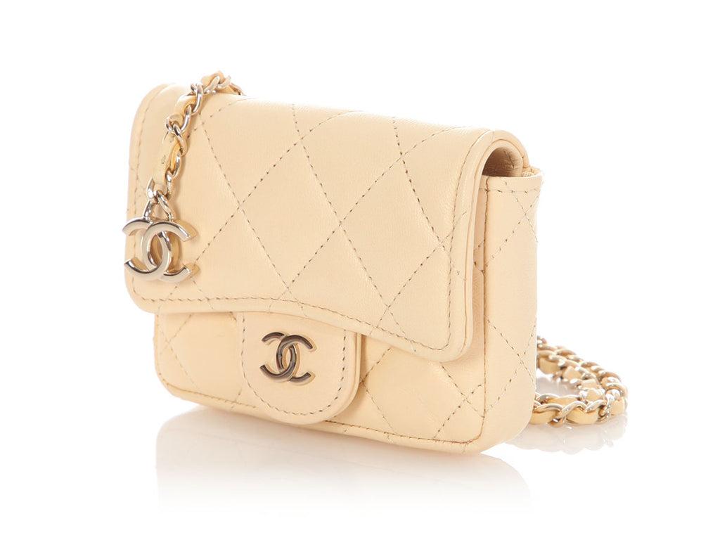 Chanel Mini Light Yellow Quilted Lambskin Belt Bag/Card Holder