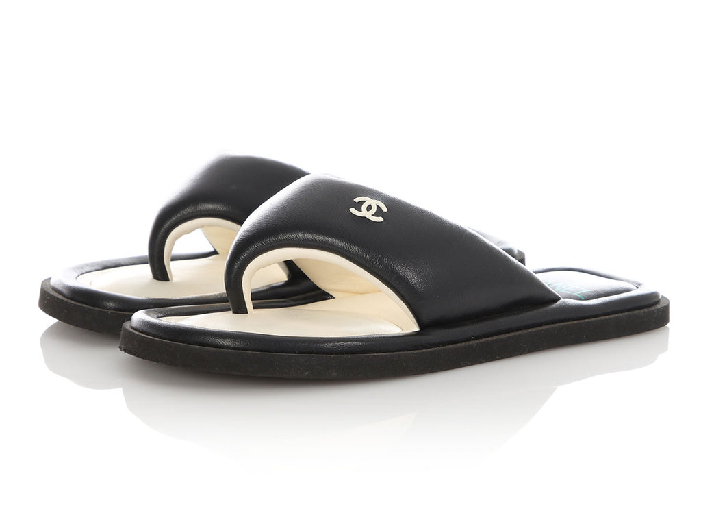 Chanel Black and White Padded Thong Sandals