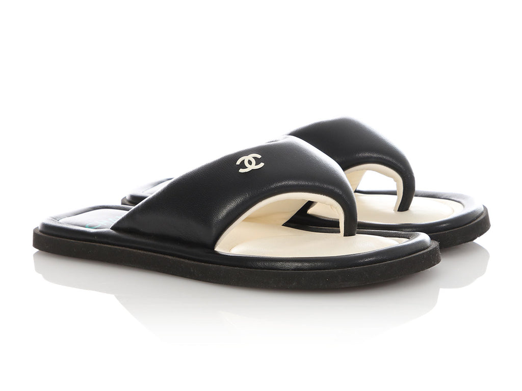 Chanel Black and White Padded Thong Sandals